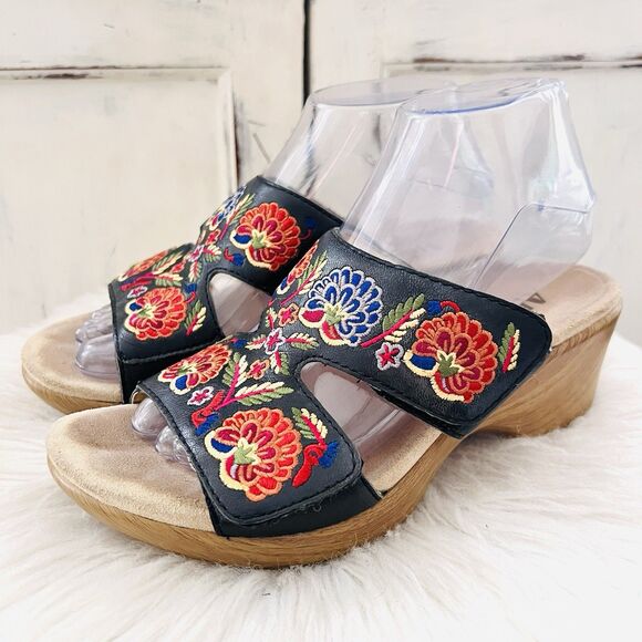 Alegria Blue Colorful Embroidered Floral Adjustable Comfort Sandals - EU38 US8 - Picture 1 of 7